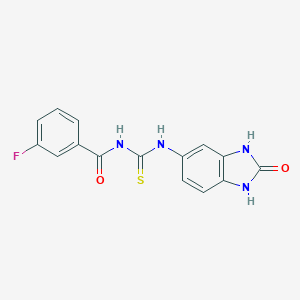 molecular formula C15H11FN4O2S B256452 3-fluoro-N-[(2-oxo-2,3-dihydro-1H-benzimidazol-5-yl)carbamothioyl]benzamide 