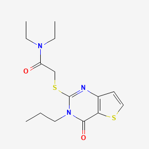 molecular formula C15H21N3O2S2 B2564561 N,N-diethyl-2-[(4-oxo-3-propyl-3,4-dihydrothieno[3,2-d]pyrimidin-2-yl)sulfanyl]acetamide CAS No. 1252823-03-2