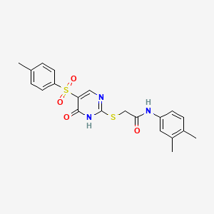 molecular formula C21H21N3O4S2 B2564571 N-(3,4-二甲苯基)-2-((6-氧代-5-甲苯磺酰基-1,6-二氢嘧啶-2-基)硫代)乙酰胺 CAS No. 899357-57-4