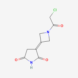 molecular formula C9H9ClN2O3 B2564576 3-[1-(2-Chloroacetyl)azetidin-3-ylidene]pyrrolidine-2,5-dione CAS No. 2411279-20-2