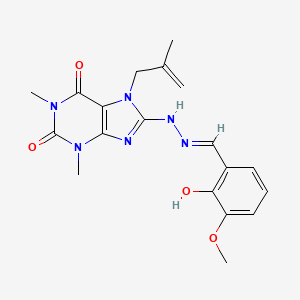 molecular formula C19H22N6O4 B2564604 (E)-8-(2-(2-羟基-3-甲氧基苄亚叉基)肼基)-1,3-二甲基-7-(2-甲基烯丙基)-1H-嘌呤-2,6(3H,7H)-二酮 CAS No. 361173-34-4