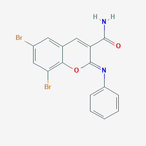 molecular formula C16H10Br2N2O2 B2564612 (2Z)-6,8-dibromo-2-(phenylimino)-2H-chromene-3-carboxamide CAS No. 312616-78-7