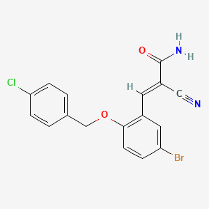 molecular formula C17H12BrClN2O2 B2564621 (E)-3-[5-bromo-2-[(4-chlorophenyl)methoxy]phenyl]-2-cyanoprop-2-enamide CAS No. 444593-16-2