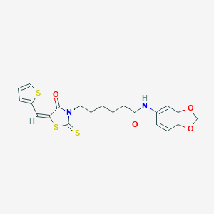 molecular formula C21H20N2O4S3 B256463 N-(1,3-benzodioxol-5-yl)-6-[4-oxo-5-(2-thienylmethylene)-2-thioxo-1,3-thiazolidin-3-yl]hexanamide 