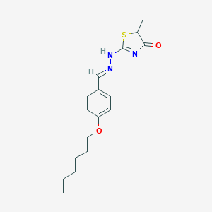 molecular formula C17H23N3O2S B256464 2-[(2E)-2-[(4-hexoxyphenyl)methylidene]hydrazinyl]-5-methyl-1,3-thiazol-4-one 