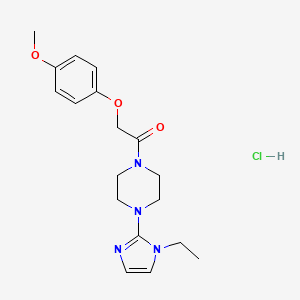 molecular formula C18H25ClN4O3 B2564646 1-(4-(1-ethyl-1H-imidazol-2-yl)piperazin-1-yl)-2-(4-methoxyphenoxy)ethanone hydrochloride CAS No. 1189718-37-3
