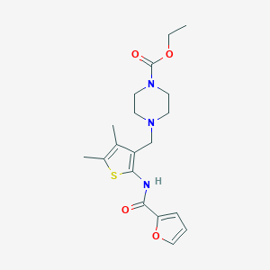 molecular formula C19H25N3O4S B256465 Ethyl 4-((2-(furan-2-carboxamido)-4,5-dimethylthiophen-3-yl)methyl)piperazine-1-carboxylate 
