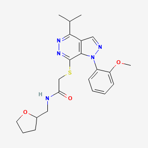 molecular formula C22H27N5O3S B2564656 2-((4-isopropyl-1-(2-methoxyphenyl)-1H-pyrazolo[3,4-d]pyridazin-7-yl)thio)-N-((tetrahydrofuran-2-yl)methyl)acetamide CAS No. 1170282-78-6
