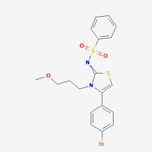 molecular formula C19H19BrN2O3S2 B256468 N-[4-(4-bromophenyl)-3-(3-methoxypropyl)-2,3-dihydro-1,3-thiazol-2-ylidene]benzenesulfonamide 
