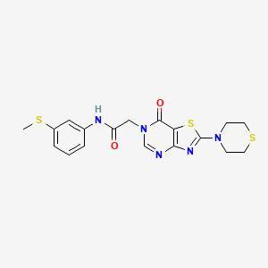 molecular formula C18H19N5O2S3 B2564686 N-(3-(methylthio)phenyl)-2-(7-oxo-2-thiomorpholinothiazolo[4,5-d]pyrimidin-6(7H)-yl)acetamide CAS No. 1223943-30-3