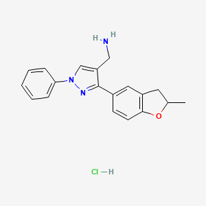 molecular formula C19H20ClN3O B2564706 1-[3-(2-methyl-2,3-dihydro-1-benzofuran-5-yl)-1-phenyl-1H-pyrazol-4-yl]methanamine hydrochloride CAS No. 2227107-45-9