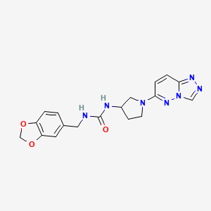 molecular formula C18H19N7O3 B2564719 1-(1-([1,2,4]Triazolo[4,3-b]pyridazin-6-yl)pyrrolidin-3-yl)-3-(benzo[d][1,3]dioxol-5-ylmethyl)urea CAS No. 2034269-47-9