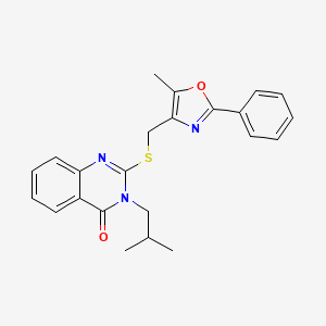 molecular formula C23H23N3O2S B2564734 3-isobutyl-2-(((5-methyl-2-phenyloxazol-4-yl)methyl)thio)quinazolin-4(3H)-one CAS No. 1040646-59-0