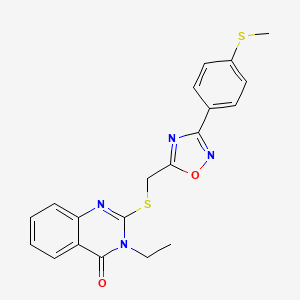molecular formula C20H18N4O2S2 B2564762 3-Ethyl-2-[({3-[4-(methylsulfanyl)phenyl]-1,2,4-oxadiazol-5-yl}methyl)sulfanyl]-3,4-dihydroquinazolin-4-one CAS No. 946328-37-6