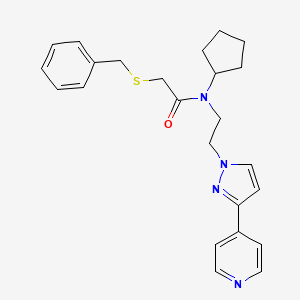 molecular formula C24H28N4OS B2564782 2-(苄硫基)-N-环戊基-N-(2-(3-(吡啶-4-基)-1H-吡唑-1-基)乙基)乙酰胺 CAS No. 2034327-60-9