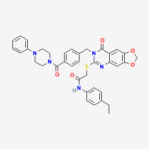 molecular formula C37H35N5O5S B2564786 N-(4-ethylphenyl)-2-((8-oxo-7-(4-(4-phenylpiperazine-1-carbonyl)benzyl)-7,8-dihydro-[1,3]dioxolo[4,5-g]quinazolin-6-yl)thio)acetamide CAS No. 689759-78-2