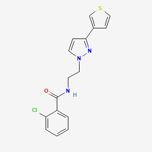 molecular formula C16H14ClN3OS B2564813 2-氯-N-(2-(3-(噻吩-3-基)-1H-吡唑-1-基)乙基)苯甲酰胺 CAS No. 2034633-98-0