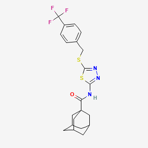 molecular formula C21H22F3N3OS2 B2564817 N-[5-[[4-(三氟甲基)苯基]甲基硫代]-1,3,4-噻二唑-2-基]金刚烷-1-甲酰胺 CAS No. 392301-25-6