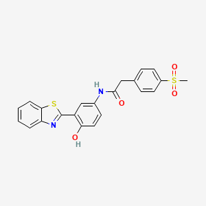 molecular formula C22H18N2O4S2 B2564828 N-(3-(benzo[d]thiazol-2-yl)-4-hydroxyphenyl)-2-(4-(methylsulfonyl)phenyl)acetamide CAS No. 941971-45-5