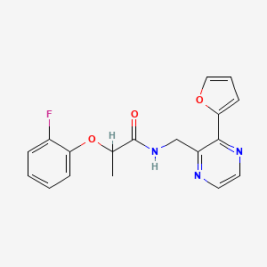 molecular formula C18H16FN3O3 B2564829 2-(2-氟苯氧基)-N-((3-(呋喃-2-基)吡嗪-2-基)甲基)丙酰胺 CAS No. 2034533-12-3