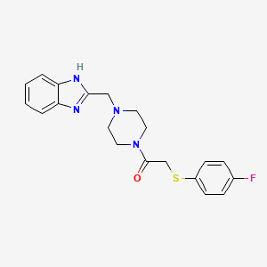molecular formula C20H21FN4OS B2564835 1-(4-((1H-苯并[d]咪唑-2-基)甲基)哌嗪-1-基)-2-((4-氟苯基)硫代)乙酮 CAS No. 1171742-06-5