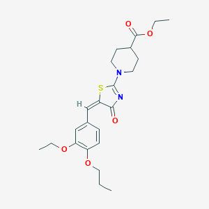molecular formula C23H30N2O5S B256484 ethyl 1-[(5E)-5-(3-ethoxy-4-propoxybenzylidene)-4-oxo-4,5-dihydro-1,3-thiazol-2-yl]piperidine-4-carboxylate 