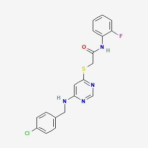 molecular formula C19H16ClFN4OS B2564845 2-((6-((4-chlorobenzyl)amino)pyrimidin-4-yl)thio)-N-(2-fluorophenyl)acetamide CAS No. 1251671-08-5