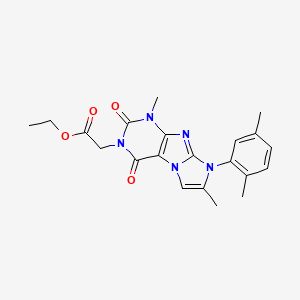 molecular formula C21H23N5O4 B2564846 乙基2-[6-(2,5-二甲苯基)-4,7-二甲基-1,3-二氧代嘌呤[7,8-a]咪唑-2-基]乙酸酯 CAS No. 878728-06-4