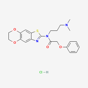 molecular formula C22H26ClN3O4S B2564847 N-(6,7-dihydro-[1,4]dioxino[2',3':4,5]benzo[1,2-d]thiazol-2-yl)-N-(3-(dimethylamino)propyl)-2-phenoxyacetamide hydrochloride CAS No. 1215599-24-8