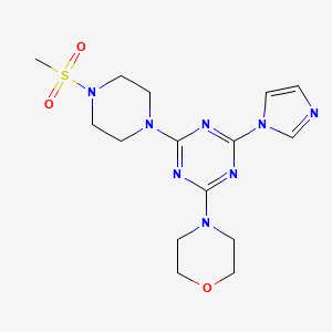 molecular formula C15H22N8O3S B2564856 4-(4-(1H-imidazol-1-yl)-6-(4-(methylsulfonyl)piperazin-1-yl)-1,3,5-triazin-2-yl)morpholine CAS No. 1203091-23-9