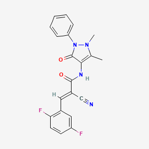molecular formula C21H16F2N4O2 B2564864 (E)-2-氰基-3-(2,5-二氟苯基)-N-(1,5-二甲基-3-氧代-2-苯基吡唑-4-基)丙-2-烯酰胺 CAS No. 1181471-98-6