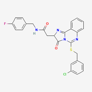 B2564881 2-[5-[(3-chlorophenyl)methylsulfanyl]-3-oxo-2H-imidazo[1,2-c]quinazolin-2-yl]-N-[(4-fluorophenyl)methyl]acetamide CAS No. 958615-24-2