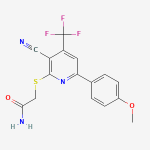 B2564898 2-[3-Cyano-6-(4-methoxyphenyl)-4-(trifluoromethyl)pyridin-2-yl]sulfanylacetamide CAS No. 893753-71-4