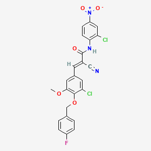 molecular formula C24H16Cl2FN3O5 B2564904 (E)-3-[3-chloro-4-[(4-fluorophenyl)methoxy]-5-methoxyphenyl]-N-(2-chloro-4-nitrophenyl)-2-cyanoprop-2-enamide CAS No. 522656-15-1