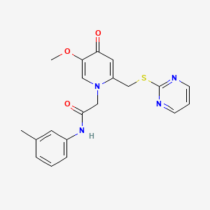 molecular formula C20H20N4O3S B2564918 2-(5-methoxy-4-oxo-2-((pyrimidin-2-ylthio)methyl)pyridin-1(4H)-yl)-N-(m-tolyl)acetamide CAS No. 920175-00-4