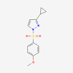 molecular formula C13H14N2O3S B2564930 3-环丙基-1-[(4-甲氧基苯基)磺酰基]-1H-吡唑 CAS No. 956394-32-4