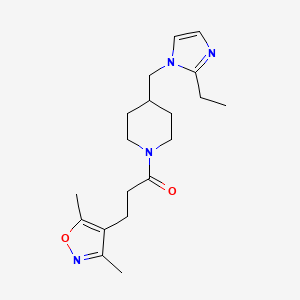 molecular formula C19H28N4O2 B2564949 3-(3,5-二甲基异恶唑-4-基)-1-(4-((2-乙基-1H-咪唑-1-基)甲基)哌啶-1-基)丙-1-酮 CAS No. 1334374-75-2