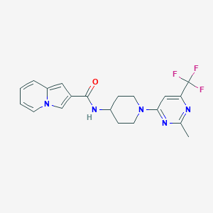 molecular formula C20H20F3N5O B2564982 N-(1-(2-甲基-6-(三氟甲基)嘧啶-4-基)哌啶-4-基)吲哚并[1,2-c]喹唑啉-2-甲酰胺 CAS No. 2034439-56-8