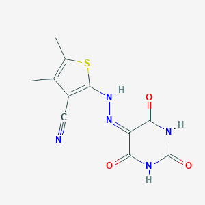 molecular formula C11H9N5O3S B256500 4,5-dimethyl-2-[2-(2,4,6-trioxo-1,3-diazinan-5-ylidene)hydrazinyl]thiophene-3-carbonitrile 