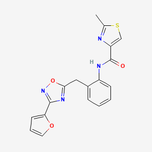 molecular formula C18H14N4O3S B2565009 N-(2-((3-(furan-2-yl)-1,2,4-oxadiazol-5-yl)methyl)phenyl)-2-methylthiazole-4-carboxamide CAS No. 1797181-52-2