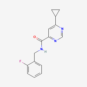 molecular formula C15H14FN3O B2565013 6-Cyclopropyl-N-[(2-fluorophenyl)methyl]pyrimidine-4-carboxamide CAS No. 2415511-59-8