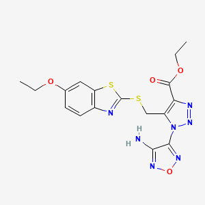 molecular formula C17H17N7O4S2 B2565039 ethyl 1-(4-amino-1,2,5-oxadiazol-3-yl)-5-{[(6-ethoxy-1,3-benzothiazol-2-yl)sulfanyl]methyl}-1H-1,2,3-triazole-4-carboxylate CAS No. 312499-48-2