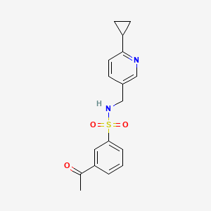 molecular formula C17H18N2O3S B2565046 3-乙酰基-N-[(6-环丙基吡啶-3-基)甲基]苯-1-磺酰胺 CAS No. 2097923-00-5
