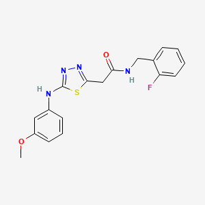 molecular formula C18H17FN4O2S B2565071 N-(2-氟苄基)-2-(5-((3-甲氧基苯基)氨基)-1,3,4-噻二唑-2-基)乙酰胺 CAS No. 1286700-06-8