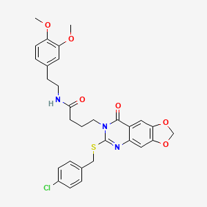 molecular formula C30H30ClN3O6S B2565072 4-(6-((4-chlorobenzyl)thio)-8-oxo-[1,3]dioxolo[4,5-g]quinazolin-7(8H)-yl)-N-(3,4-dimethoxyphenethyl)butanamide CAS No. 688060-51-7