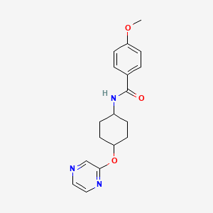 molecular formula C18H21N3O3 B2565073 4-methoxy-N-((1r,4r)-4-(pyrazin-2-yloxy)cyclohexyl)benzamide CAS No. 2034223-20-4