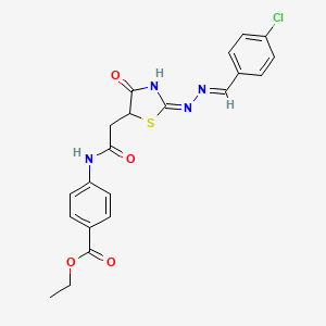 molecular formula C21H19ClN4O4S B2565118 ethyl 4-(2-((E)-2-((E)-(4-chlorobenzylidene)hydrazono)-4-oxothiazolidin-5-yl)acetamido)benzoate CAS No. 540762-72-9