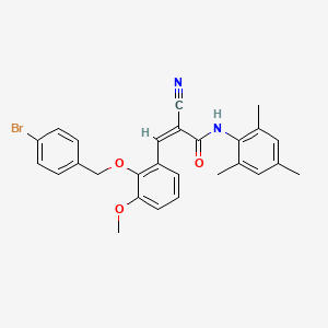 molecular formula C27H25BrN2O3 B2565119 (Z)-3-[2-[(4-Bromophenyl)methoxy]-3-methoxyphenyl]-2-cyano-N-(2,4,6-trimethylphenyl)prop-2-enamide CAS No. 522657-27-8