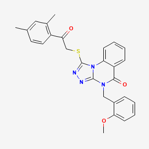 molecular formula C27H24N4O3S B2565133 1-{[2-(2,4-dimethylphenyl)-2-oxoethyl]sulfanyl}-4-[(2-methoxyphenyl)methyl]-4H,5H-[1,2,4]triazolo[4,3-a]quinazolin-5-one CAS No. 880279-88-9