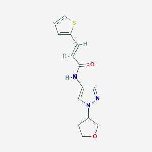 molecular formula C14H15N3O2S B2565160 (E)-N-(1-(tetrahydrofuran-3-yl)-1H-pyrazol-4-yl)-3-(thiophen-2-yl)acrylamide CAS No. 1798422-18-0